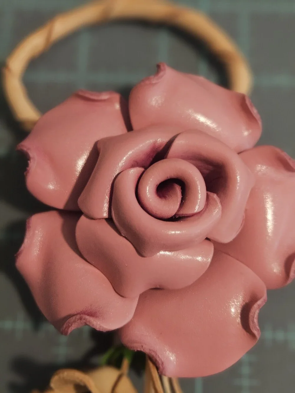 Pink Floral Leather Bag Clip Accessory